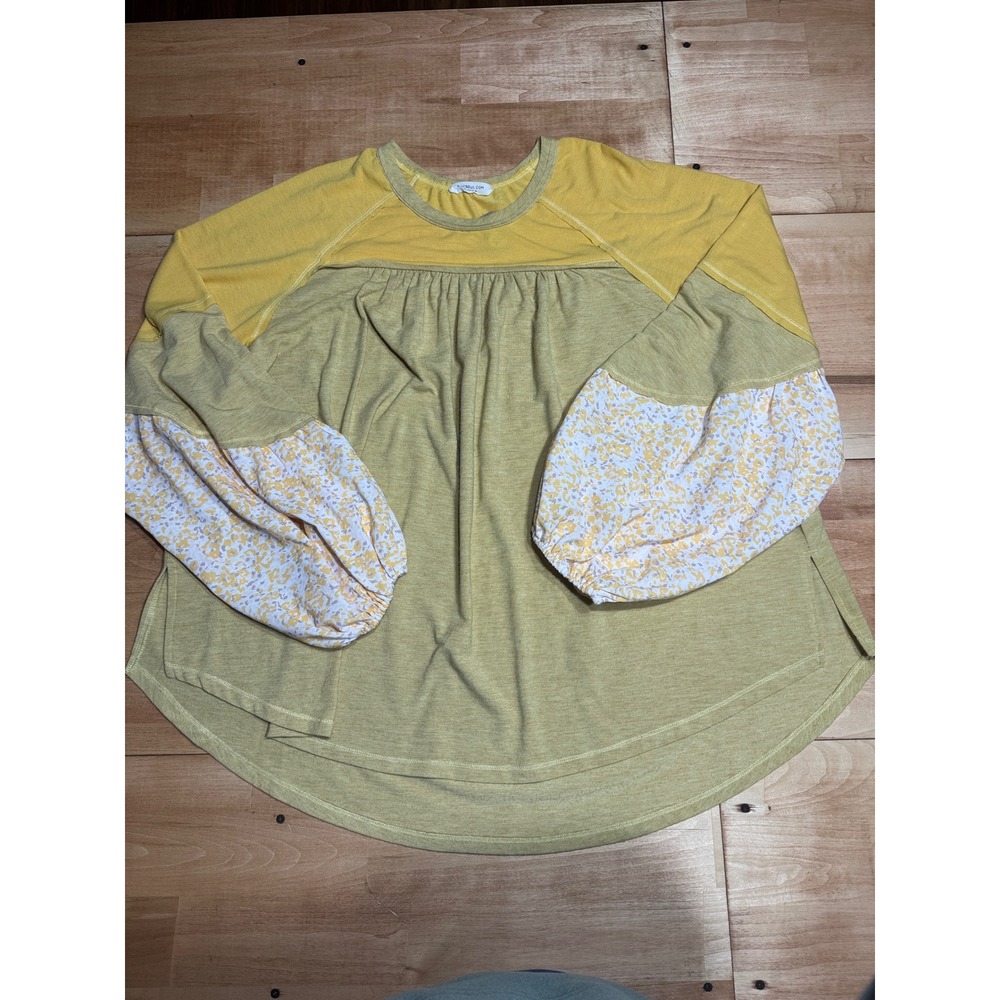 Chic Soul Yellow Floral Balloon Sleeve Gathered Neck Tunic Top Plus Size 2X